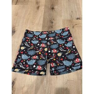 IAB MFG Womens Tattoo Print Athletic Shorts Black Swallow Rose Hearts Size L 10